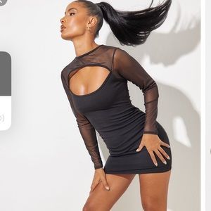 PLT Black mesh bodice cut out long sleeve bodycon dress size small
